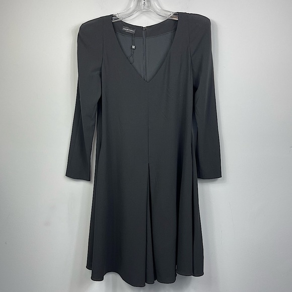 EMPORIO ARMANI Italy Wool Black V-Neck Romper Jumpsuit Dress Padded Shoulders 40 - Picture 5 of 15